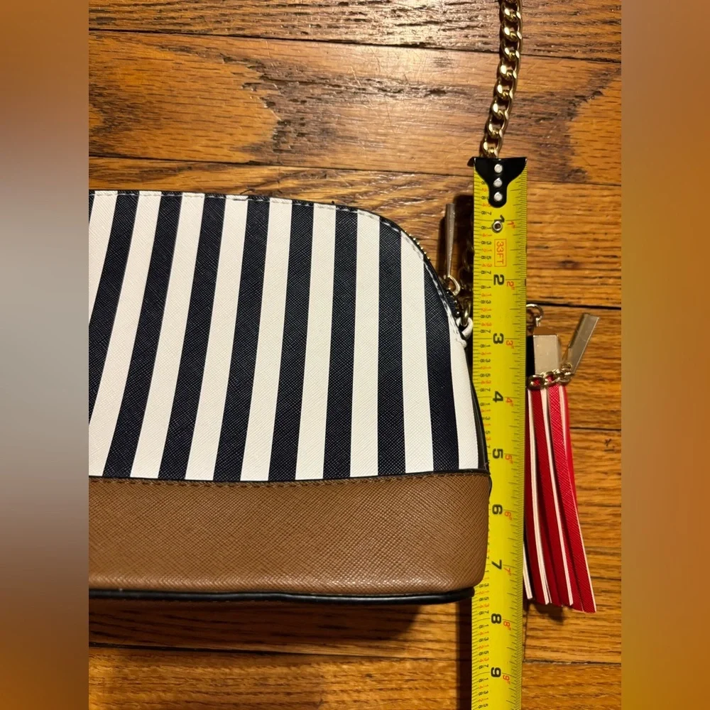 Aldo Navy and White Striped Crossbody Bag with Brown and Red Accents NWOT - Picture 13 of 13